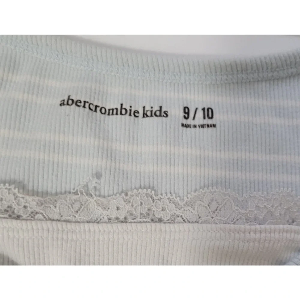 Abercrombie Kids Girls 9/10 Blue Striped Lace Trim Short Sleeve Top Y2K